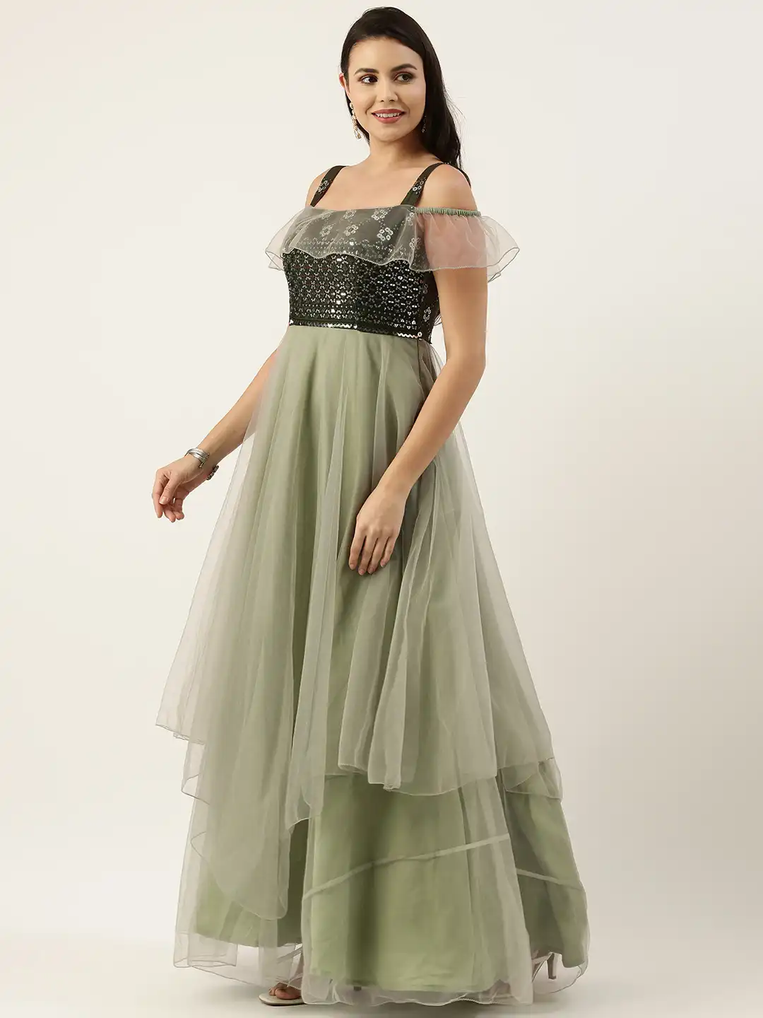 ethnovog women's sequinned embellished layered bridal maxi dress reviews Buy Ethnovog Women Sea Green Sequinned Embellished Made To Measure Layered Bridal Maxi Dress - Dresses for Women 13340990