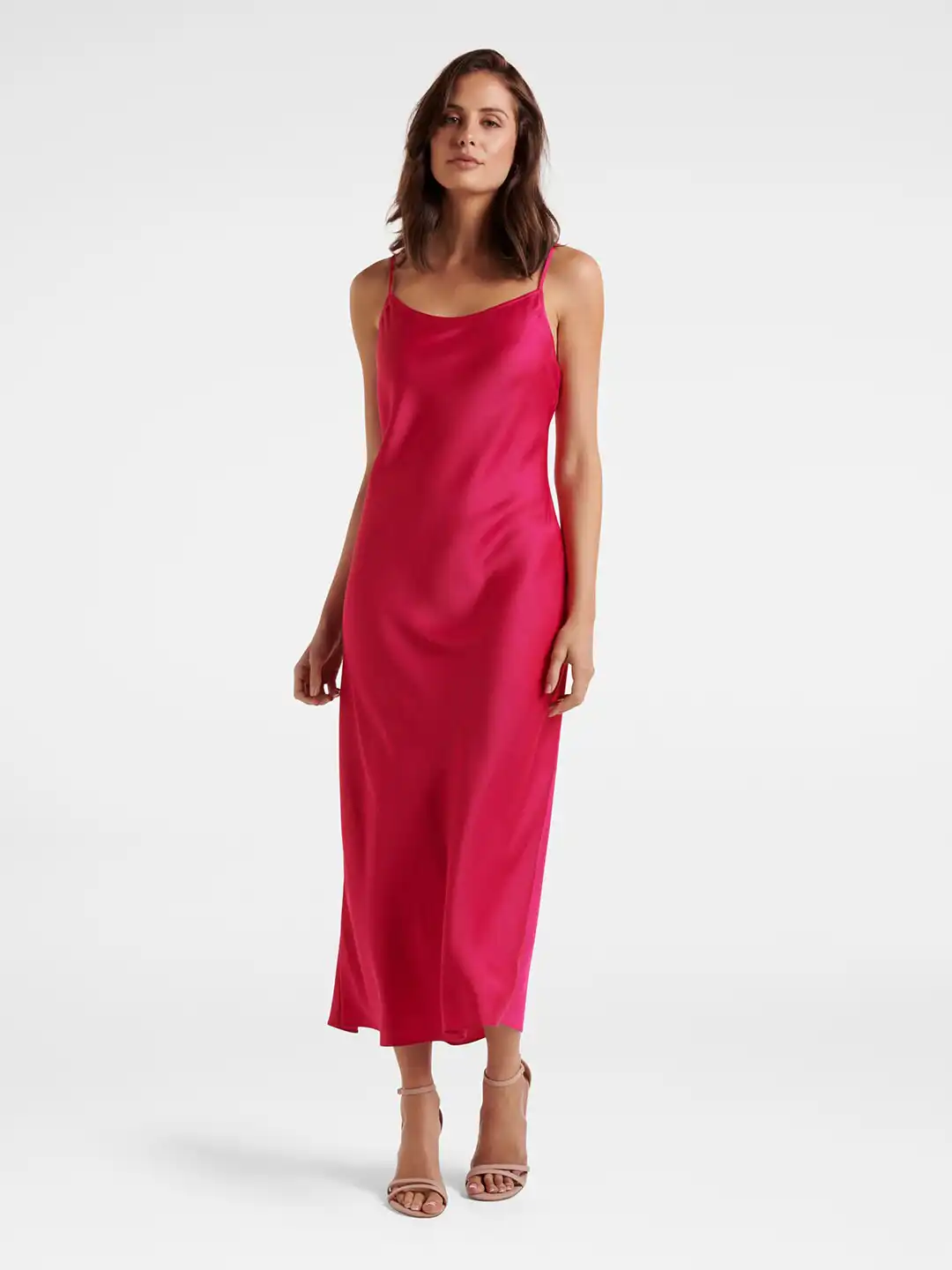 forever new pink satin dress Forever New Sienna High Neck Satin Maxi Dress in Pink