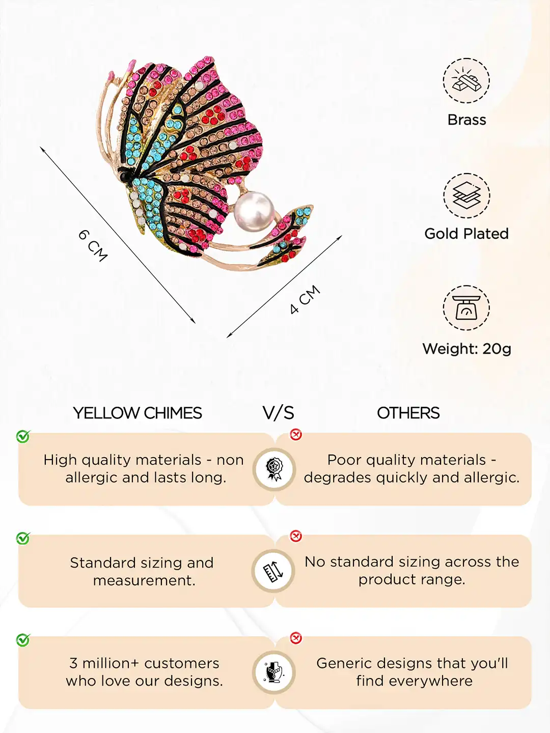 Buy Yellow Chimes Women Multicolour Crystal Butterfly Design