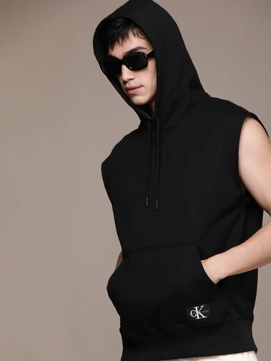 Buy Calvin Klein Jeans Men Black Solid Sleeveless Hooded