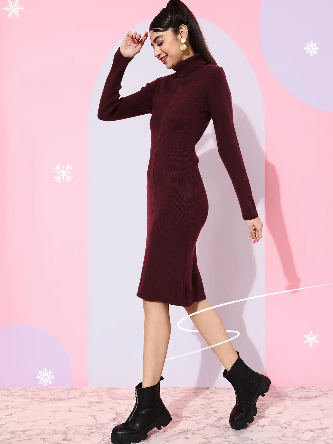 Buy DressBerry Women Stunning Burgundy Striped Knits Bits Jumper Dress -  Dresses for Women 18940718 | Myntra