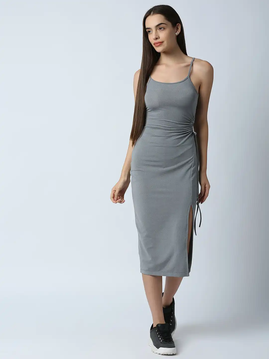 Buy Disrupt Women Grey Bodycon Tie-up Detail Midi Dress - Dresses for Women  19157310 | Myntra