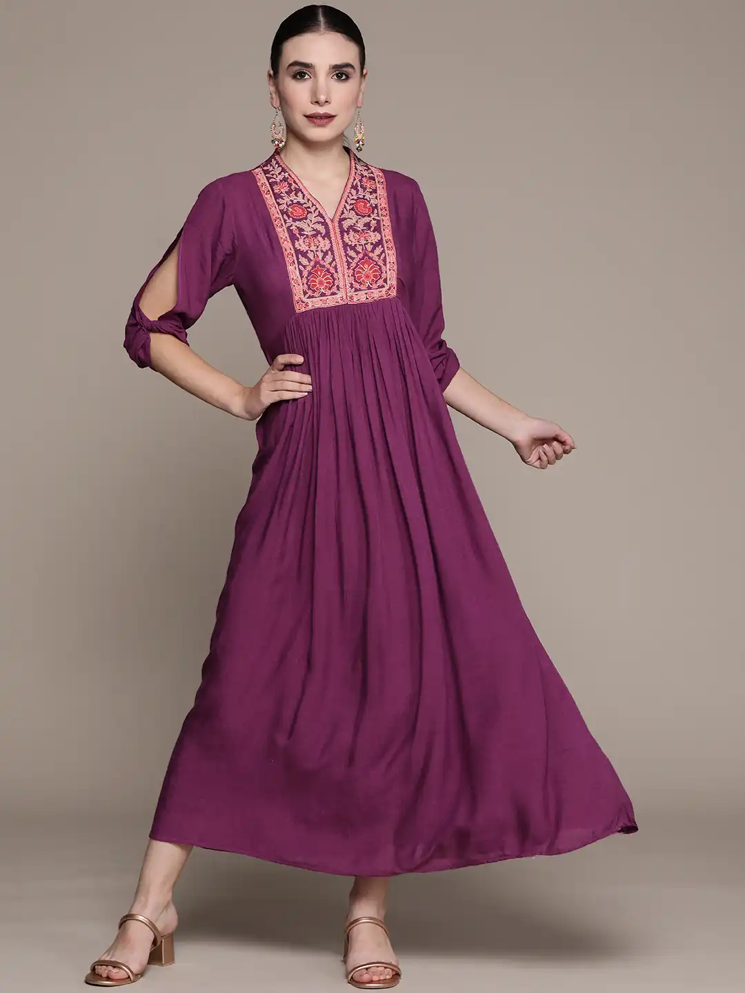 ritu kumar purple dress Label Ritu Kumar Lavender Solid Fit & Flare Long Dress