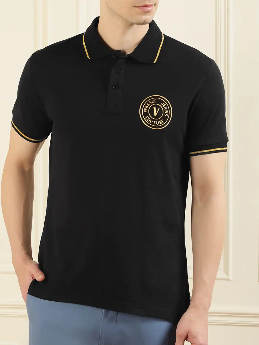 【最安値】新品　VERSACE JEANS COUTURE ポロシャツ M Buy Versace Jeans Couture Men Black Polo Collar Pure Cotton
