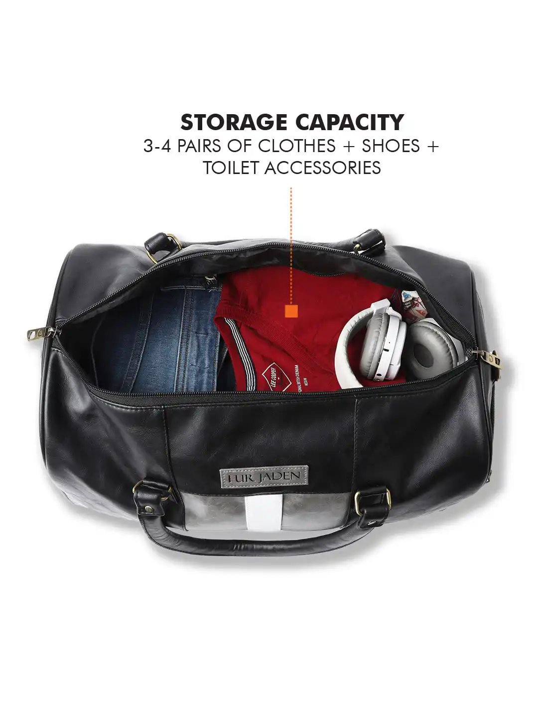 Buy FUR JADEN Black Colourblocked Vegan Leather Duffel Bag With