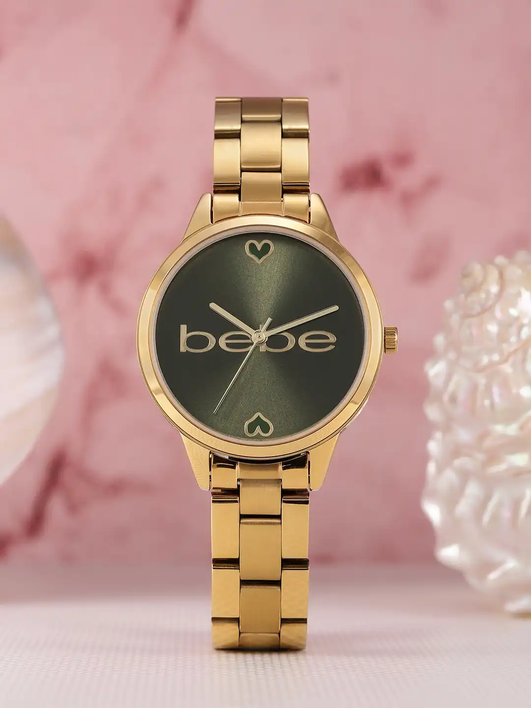 Buy bebe Women Black Dial & Gold Toned Bracelet Style Straps  display picture 1