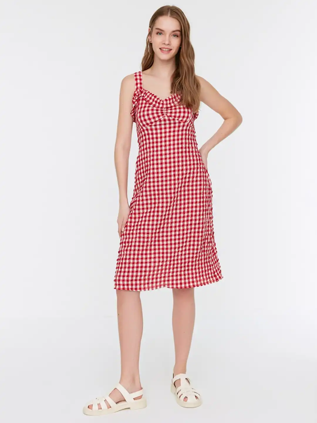 Buy Trendyol Women Red & White Checked Seersucker A-Line Dress - Dresses for Women 19311698 | Myntra Buy Trendyol Women Red & White Checked Seersucker A-Line Dress - Dresses for Women 19311698 | Myntra