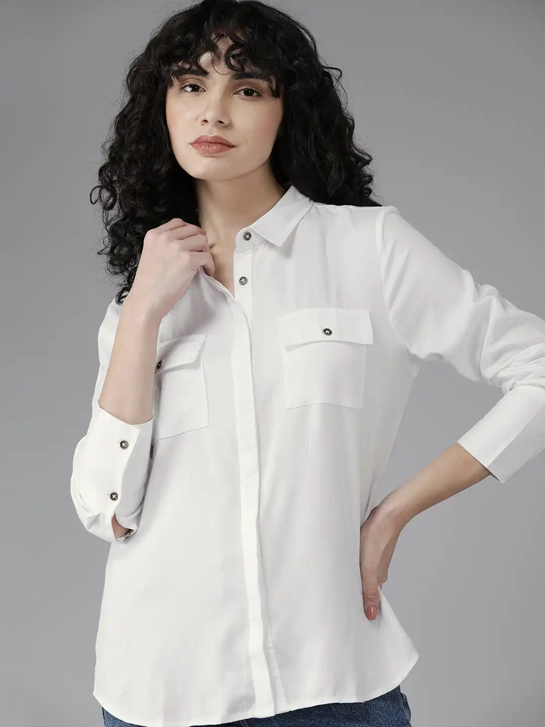 Buy The Roadster Lifestyle Co. Women White Solid Regular Fit Shirt