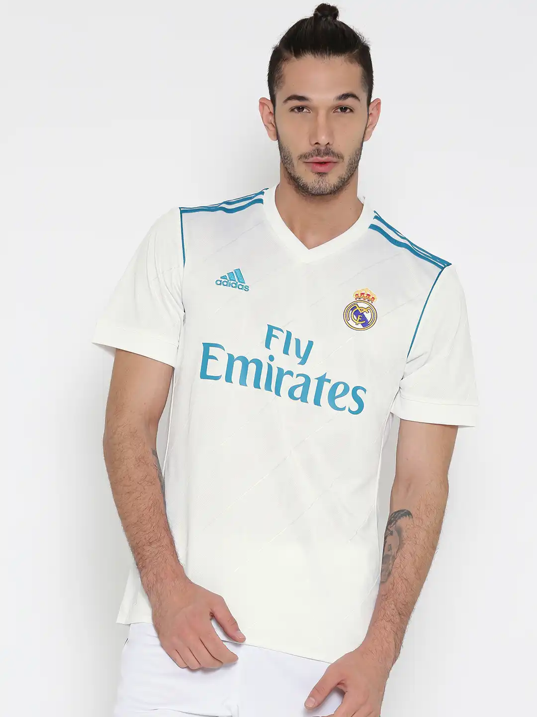 Buy ADIDAS Men White Real Madrid Home Printed V-Neck T-shirt