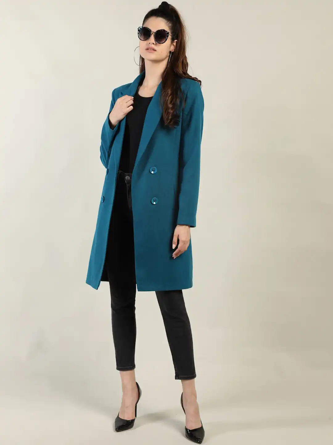 Buy Dlanxa Women Sea Green Blue Solid Knee Length Trench Coat