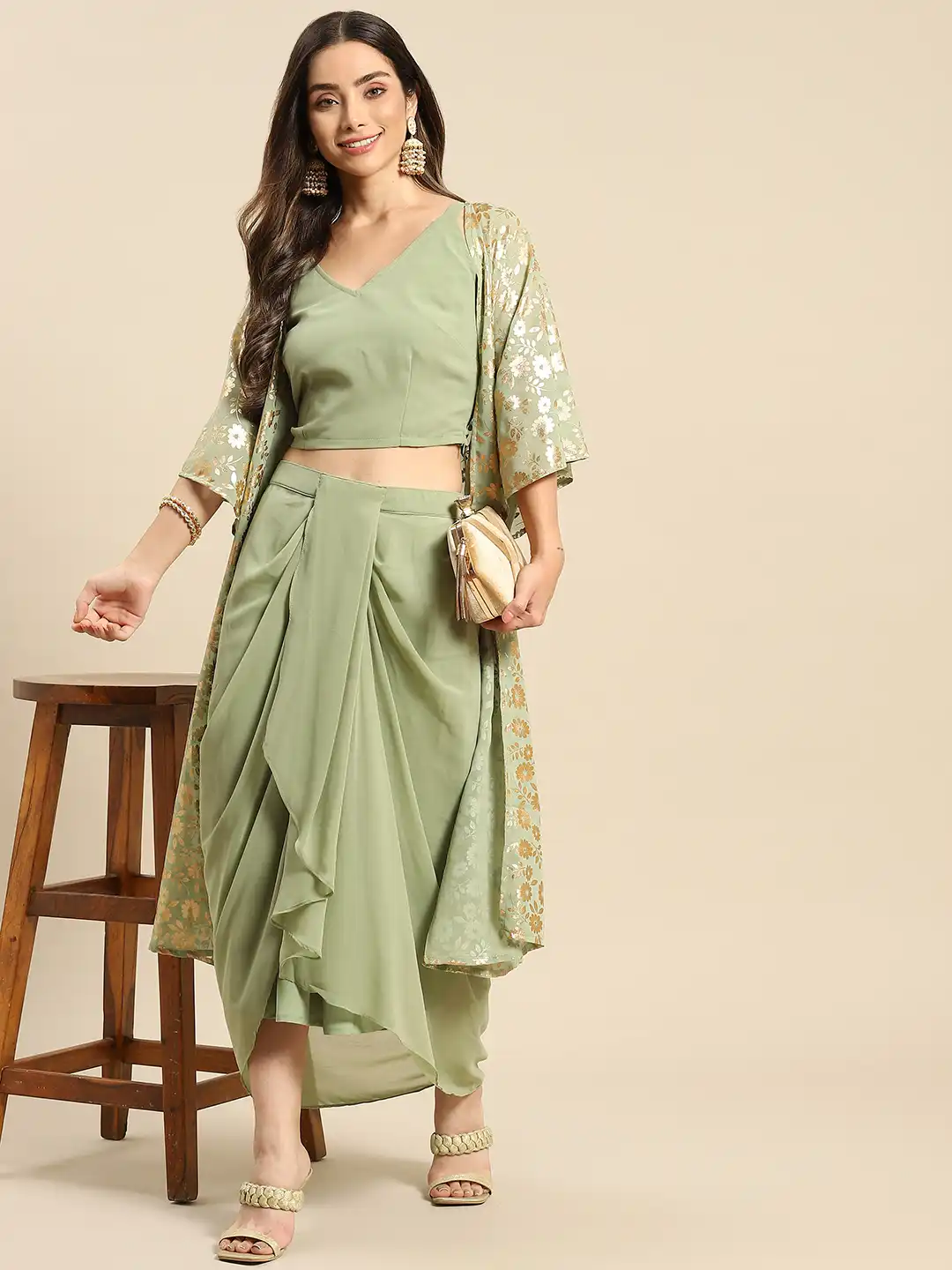Buy MABISH by Sonal Jain Women Green Printed Top with Pleated