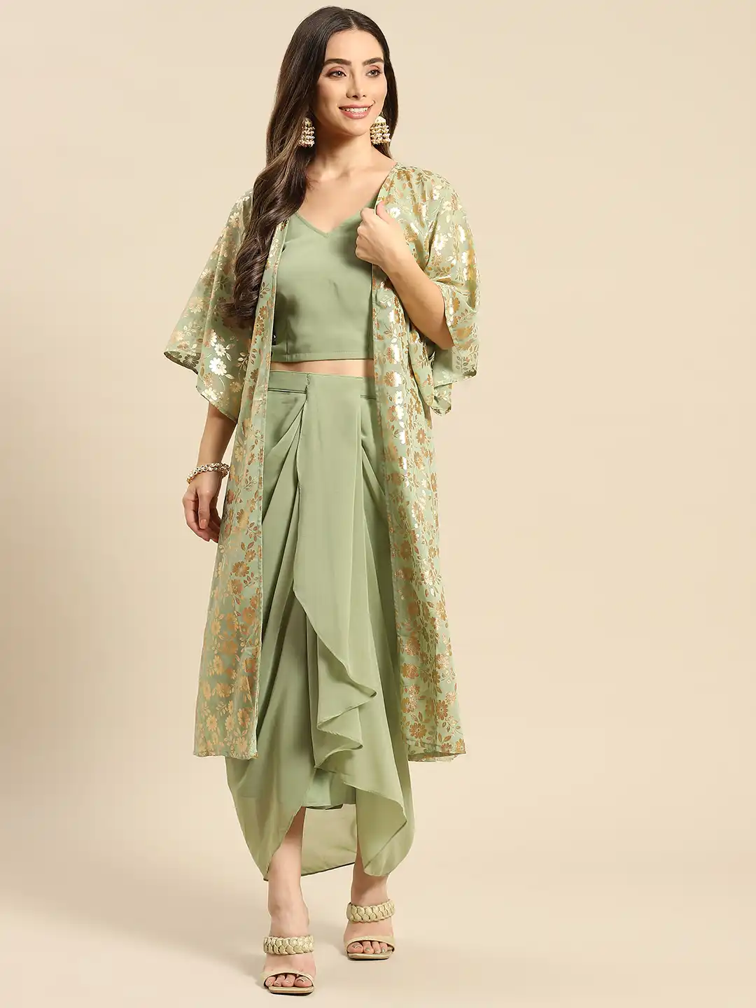 Buy MABISH by Sonal Jain Women Green Printed Top with Pleated