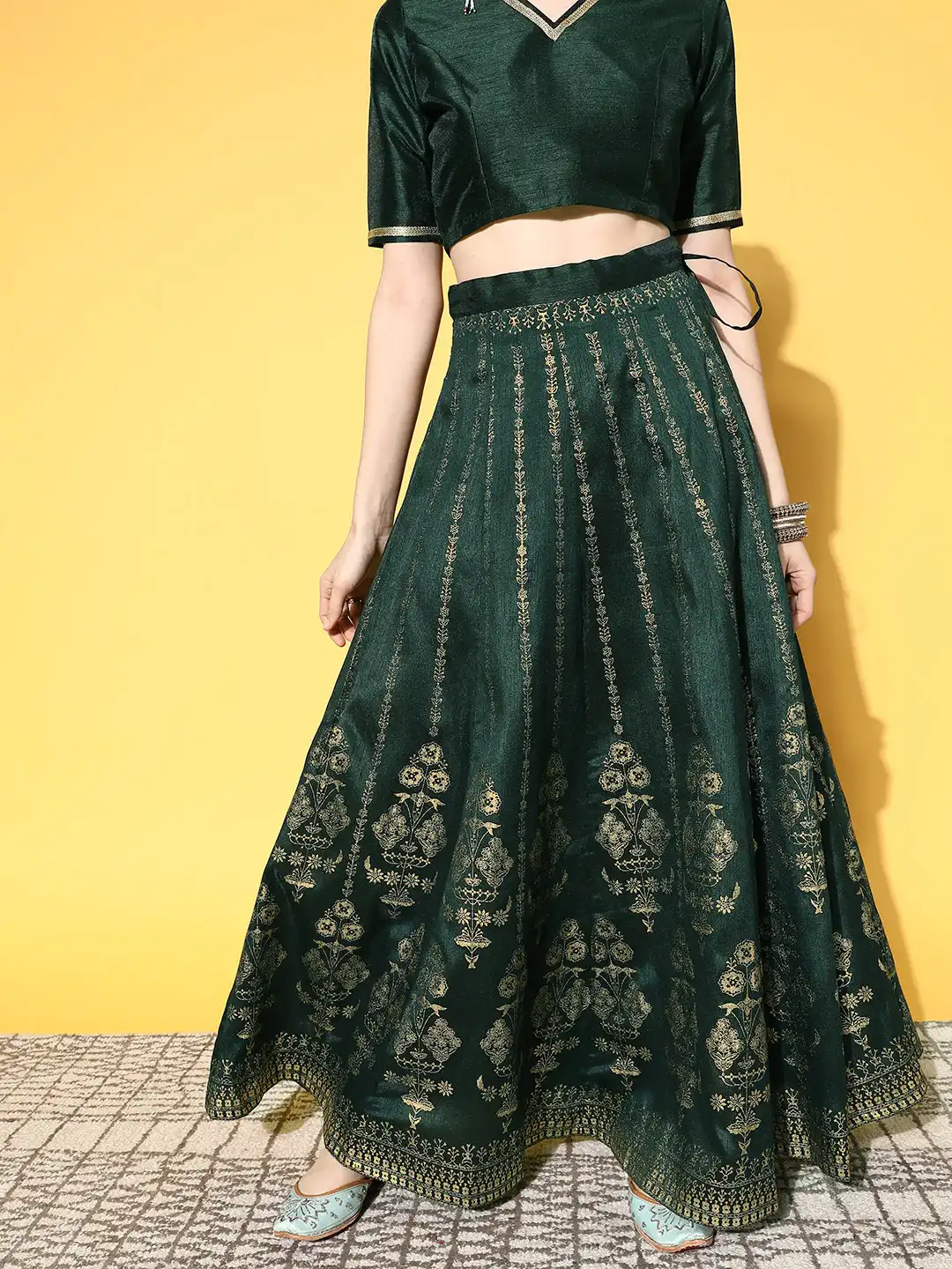 Buy Shae by SASSAFRAS Gorgeous Green Floral Brocade Skirt - Skirts