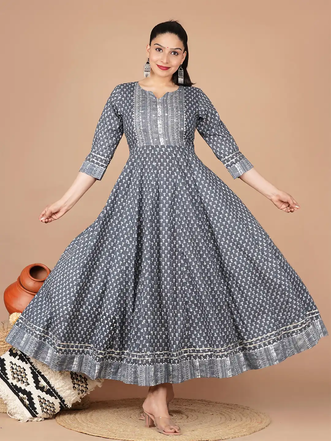 grey ethnic dress Buy JAIPURI COLLECTION Motifs Keyhole Neck Ethnic Maxi - Ethnic Dresses for Women 19790738 All others accessories are