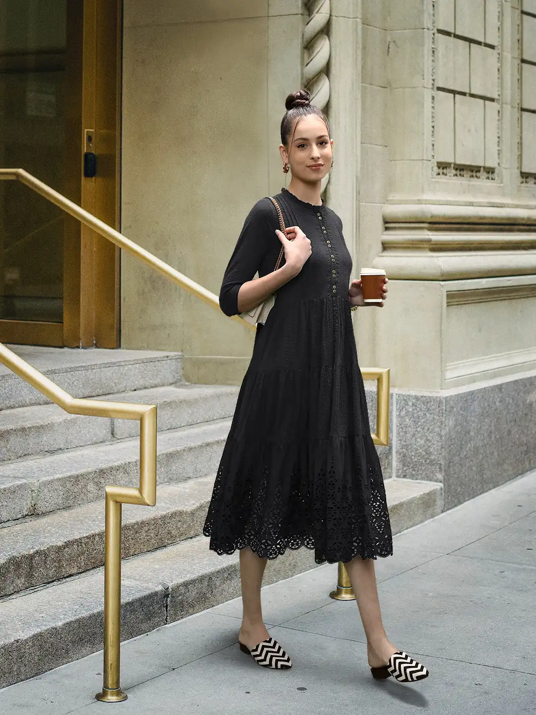 black mandarin collar dress Buy W Pure Cotton Midi - Dresses for Women 19822902 ate like me Leather Shoes Off Shoulder A-line Prom Style:Dress E