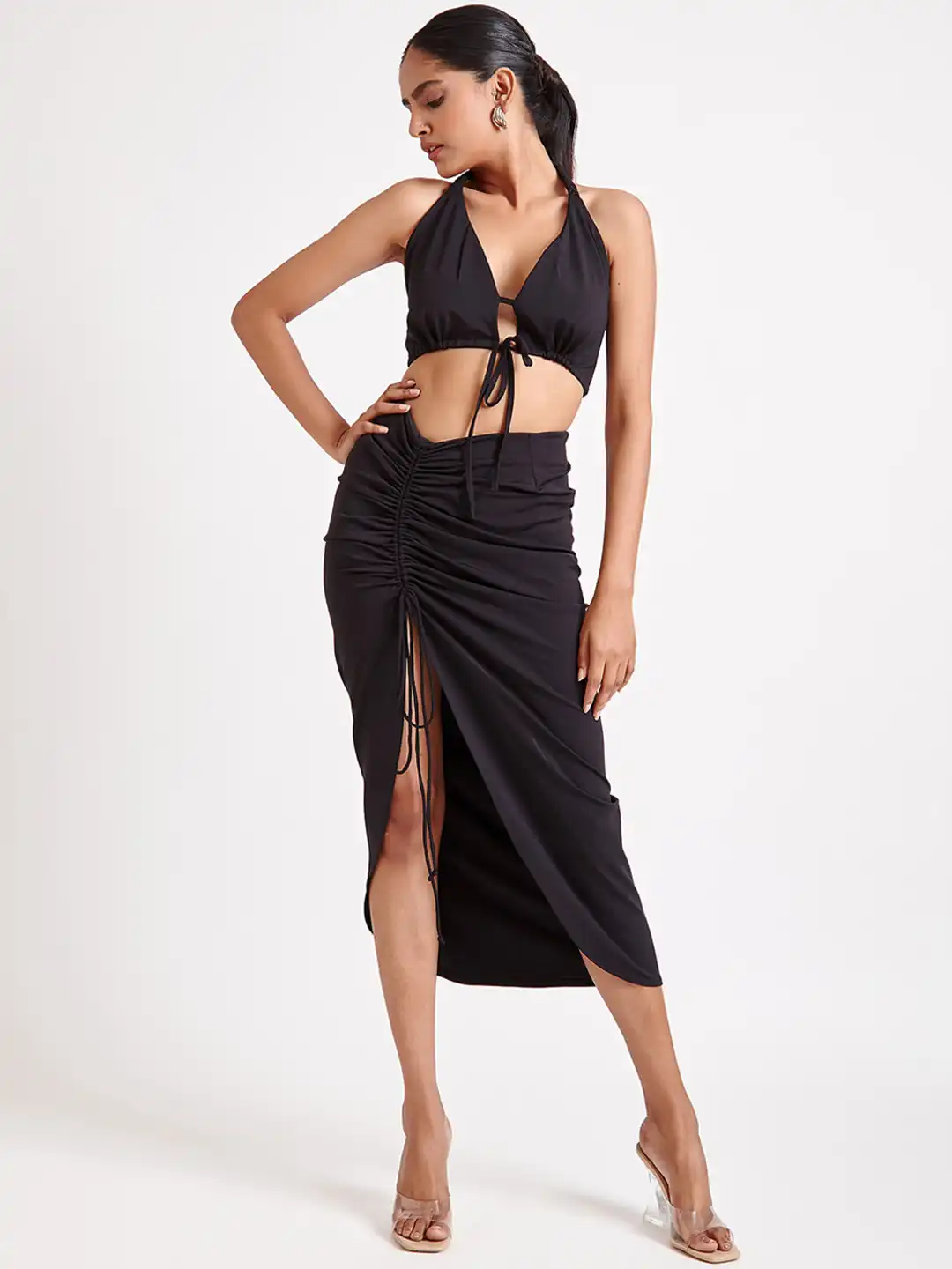 Buy THE CLOTHING FACTORY Women Black Solid Asymmetrical Midi Skirt