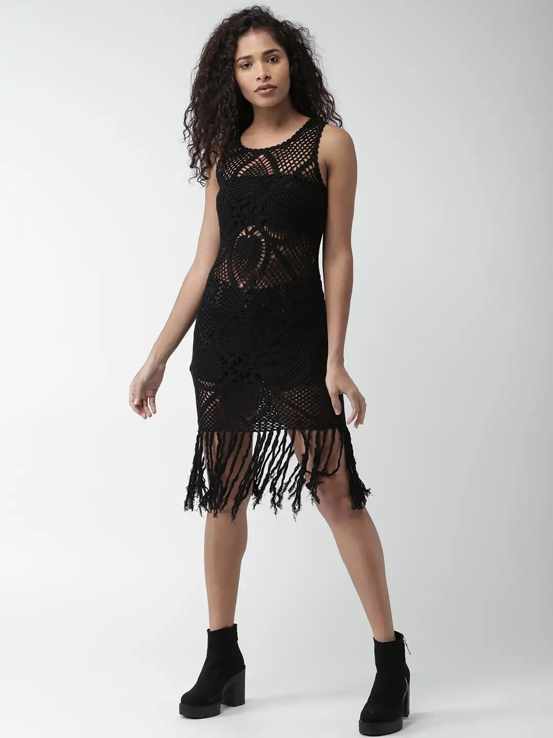 Buy FOREVER 21 Women Black Open Knit Sheer Sheath Dress - Dresses for Women  1991608 | Myntra