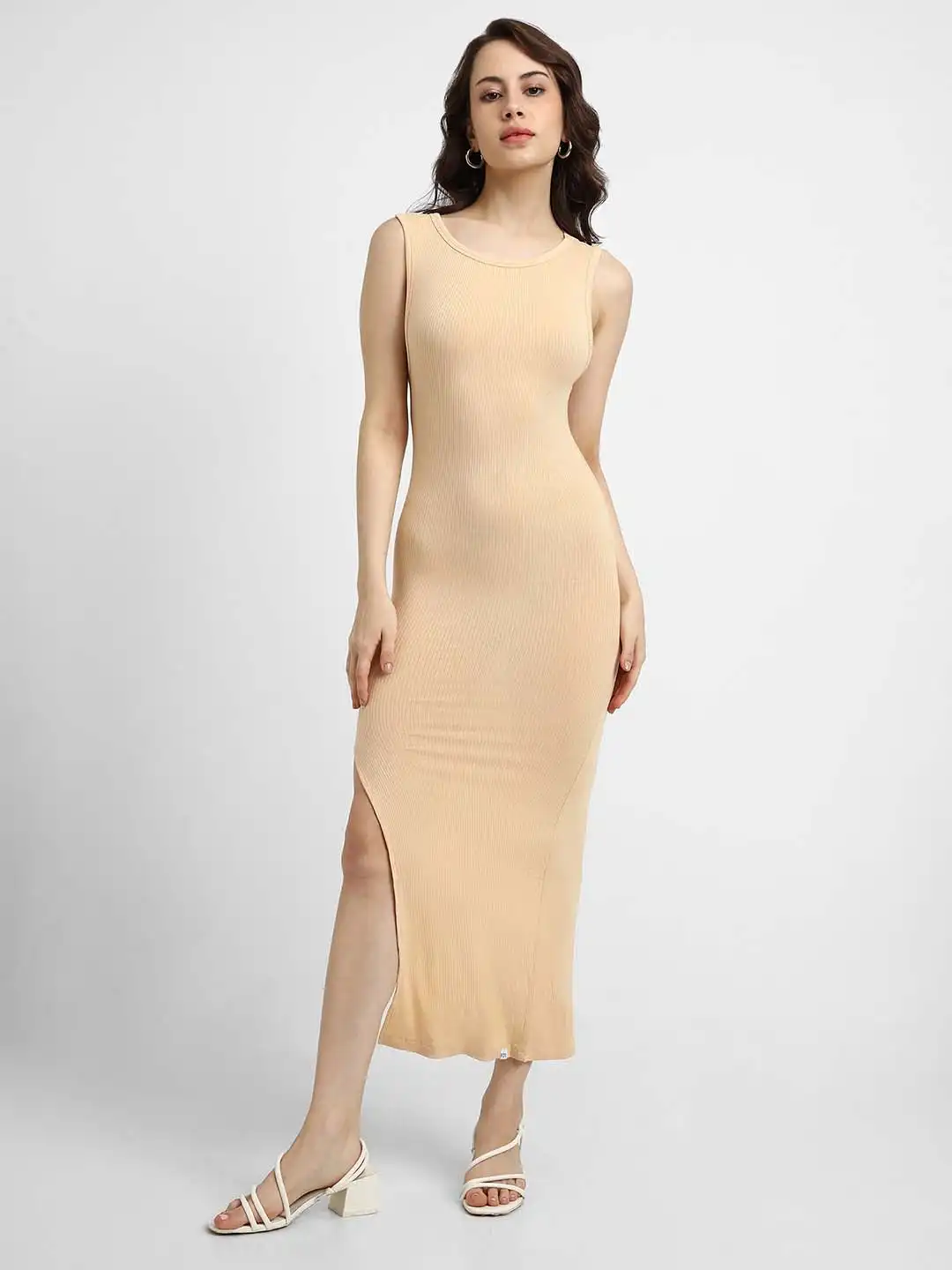 beige belted dress Beige Bodycon Dress Midi