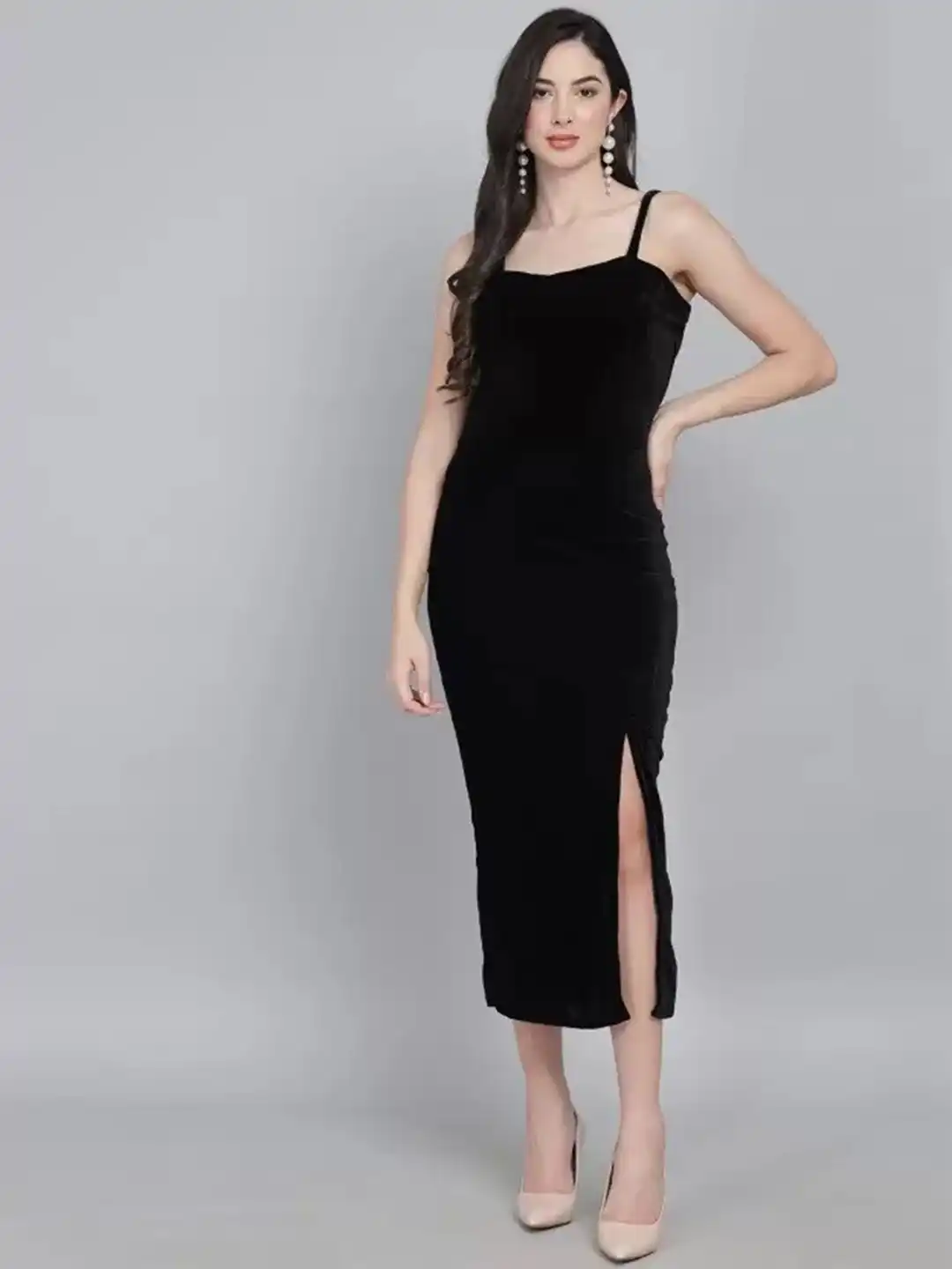 Buy VAARARO Black Velvet Sheath Midi Dress - Dresses for Women
