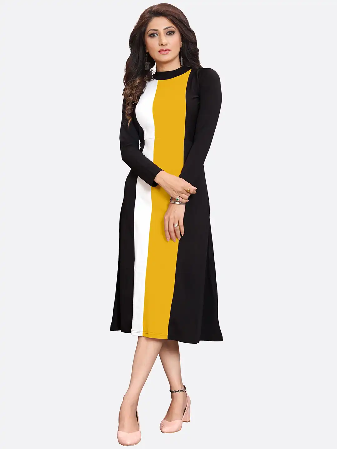 women's black and yellow dress Buy LONDON BELLY Women & Colourblocked A-Line Midi - Dresses for Women 20089212 Color:Vintage White + Want to add smarttag_size_in_stock:            M Angel Maternity Cara Blue