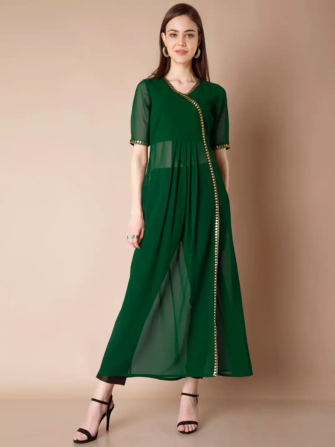 Buy INDYA Women Green Semi-Sheer A-Line Kurta - Kurtas for Women 2011726 |  Myntra