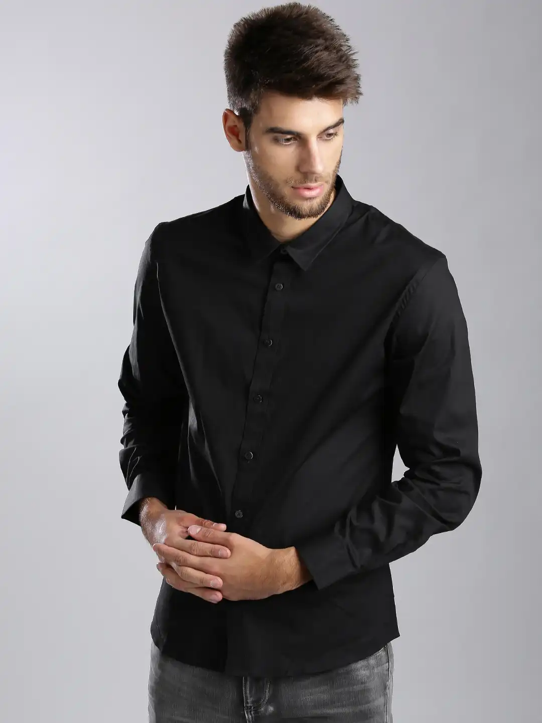 Buy CR7 Men Black Skinny Fit Solid Casual Shirt - Shirts for Men 2023586 | Myntra Buy CR7 Men Black Skinny Fit Solid Casual Shirt - Shirts for Men 2023586 | Myntra