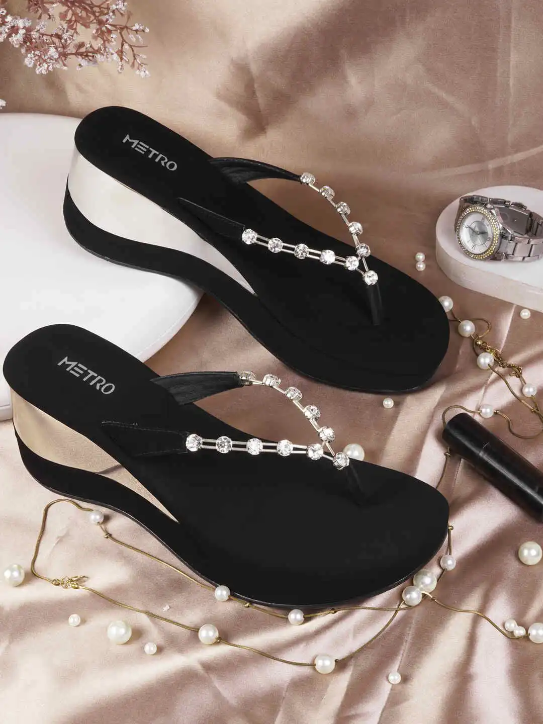 metro cheap black wedges heels