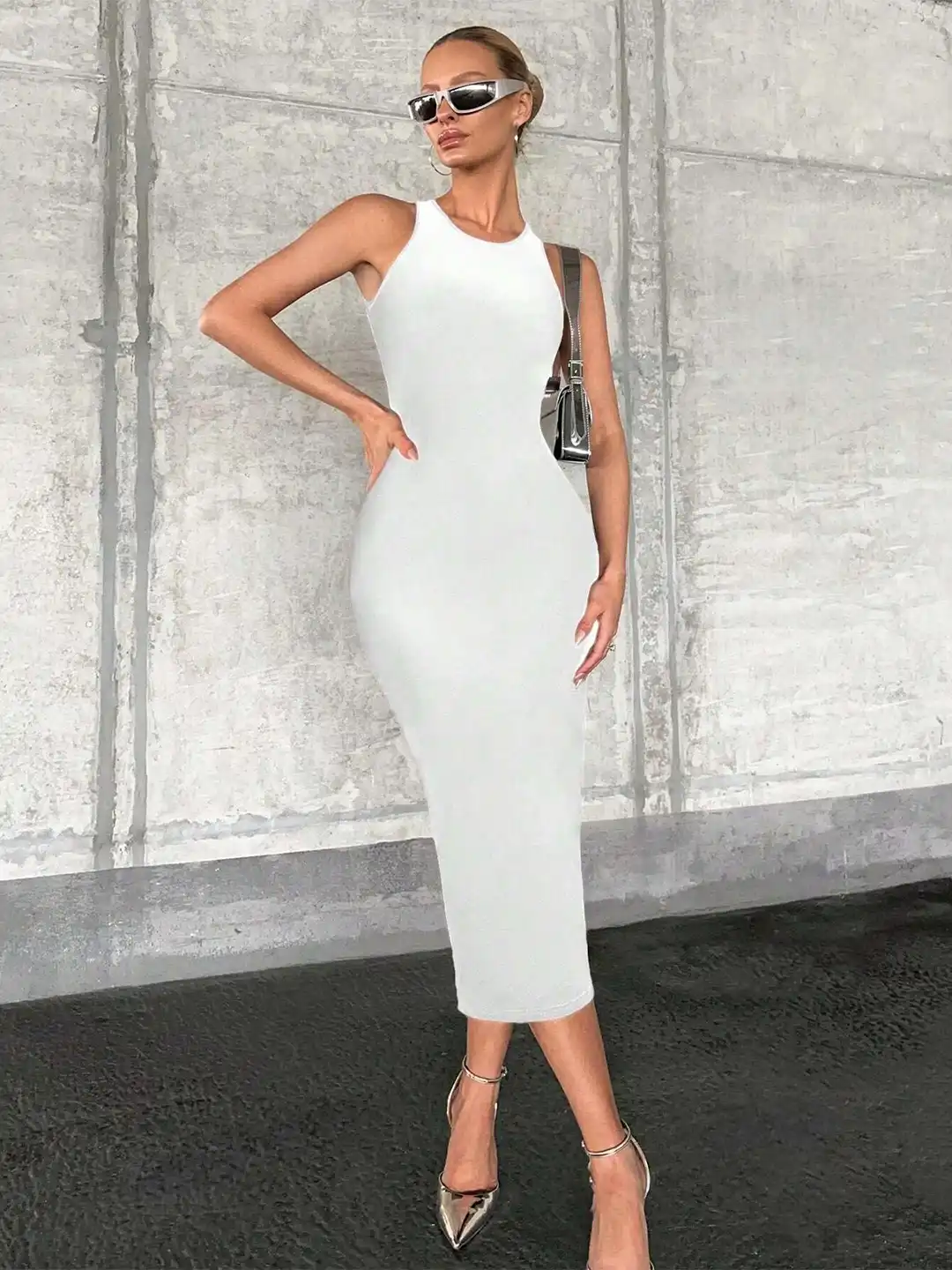 sleeveless bodycon midi dress Majorly Stunning Sleeveless Bodycon Midi Dress main image 1