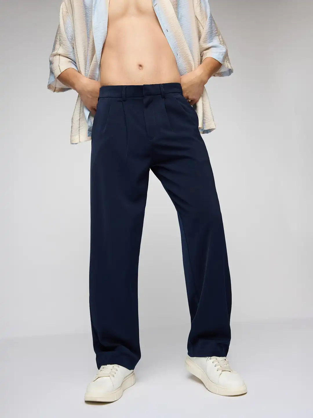 Buy FREAKINS Deep Navy Men's Pleated Korean Pants - Trousers for