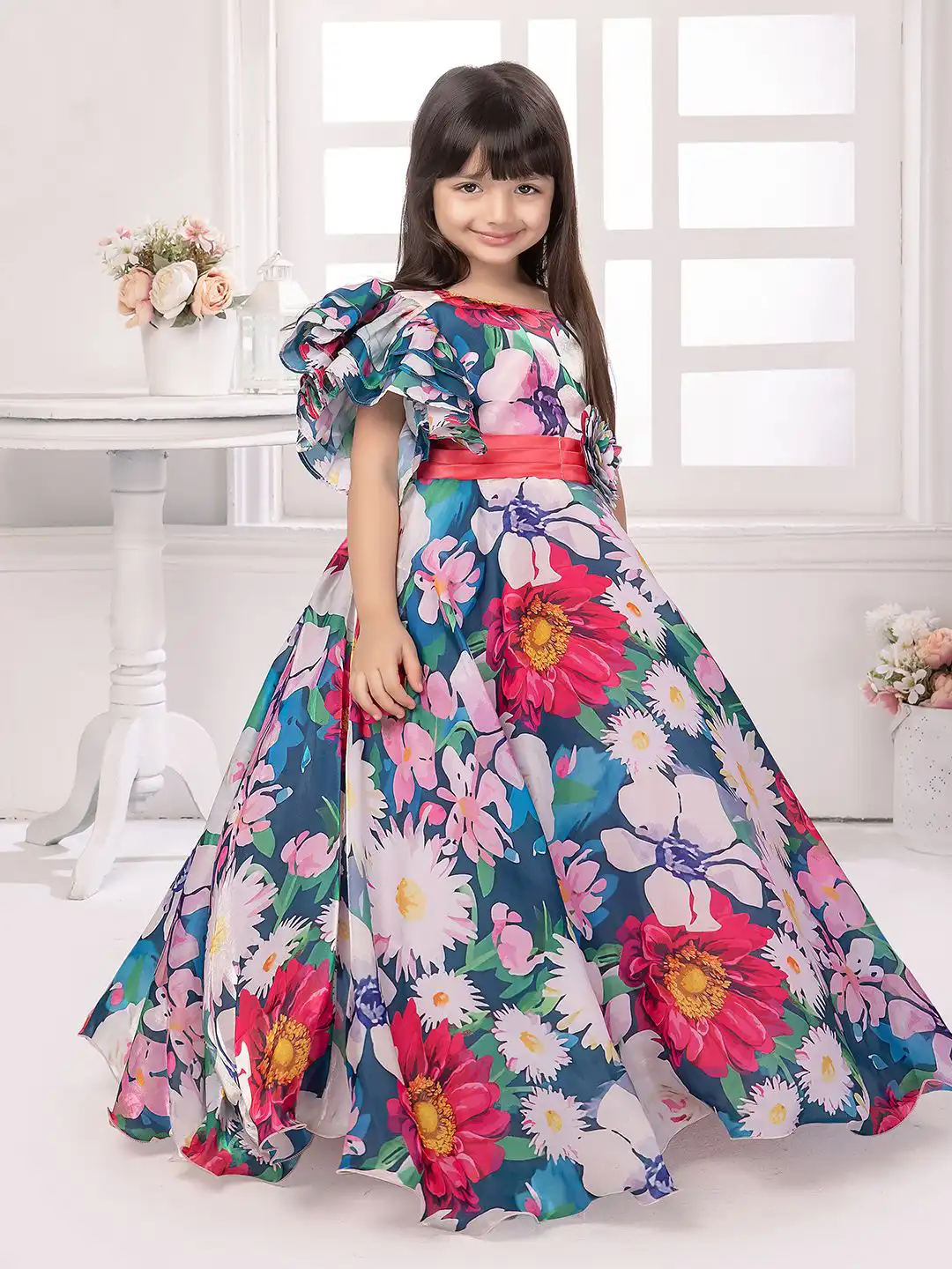 Buy Tiny Kingdom Girls Floral Printed Fit & Flare Maxi Dress