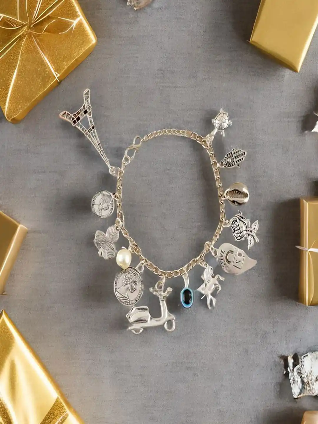 Buy UNIVERSITY TRENDZ Silver-Plated Beaded Charm Bracelet
