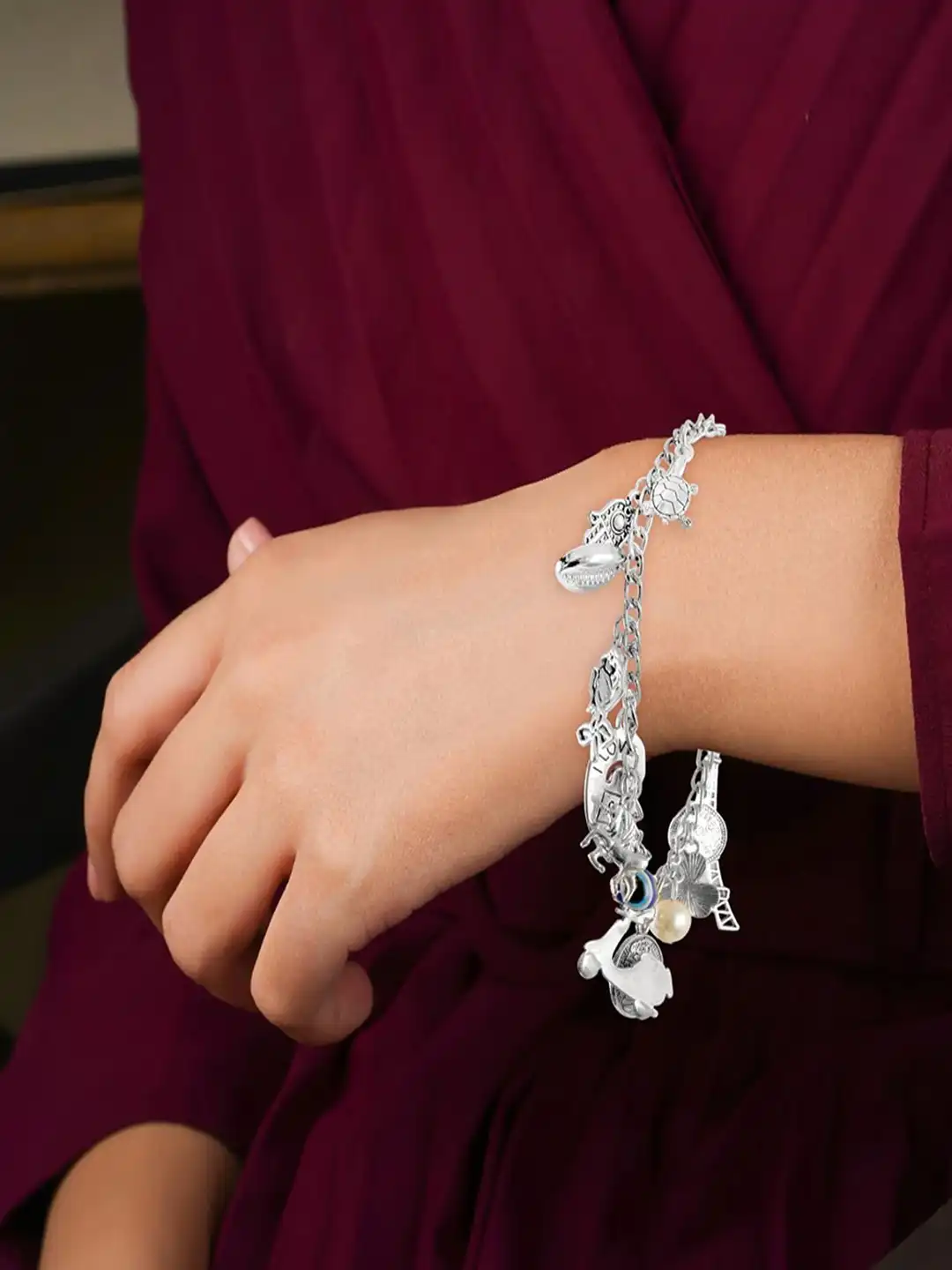 Buy UNIVERSITY TRENDZ Silver-Plated Beaded Charm Bracelet