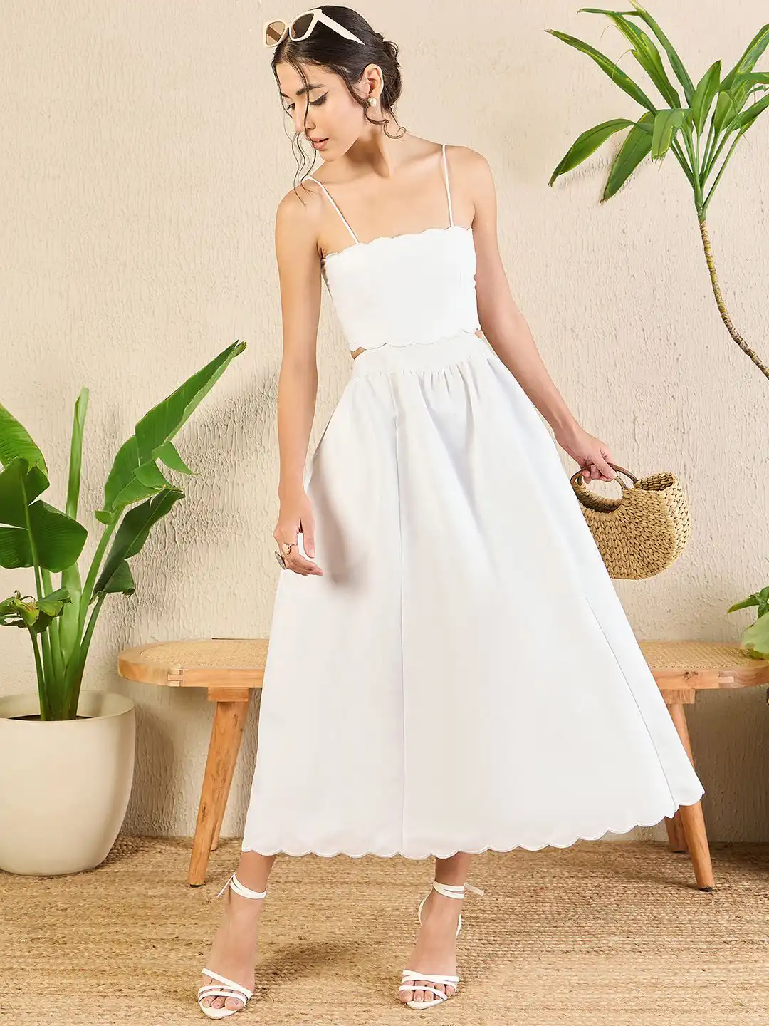 Buy Uptownie Scalloped Fit and Flare Midi Cotton Dress - Dresses for Women  30455210 | Myntra