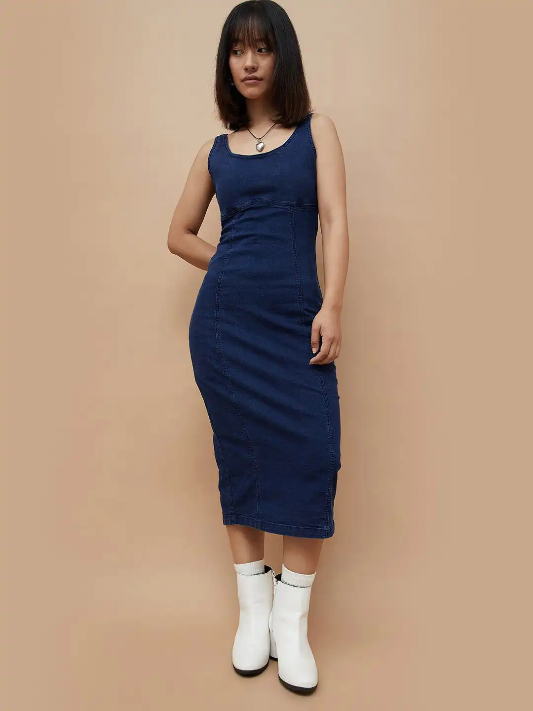 ginger denim dress GINGER Denim Panelled Midi Dress