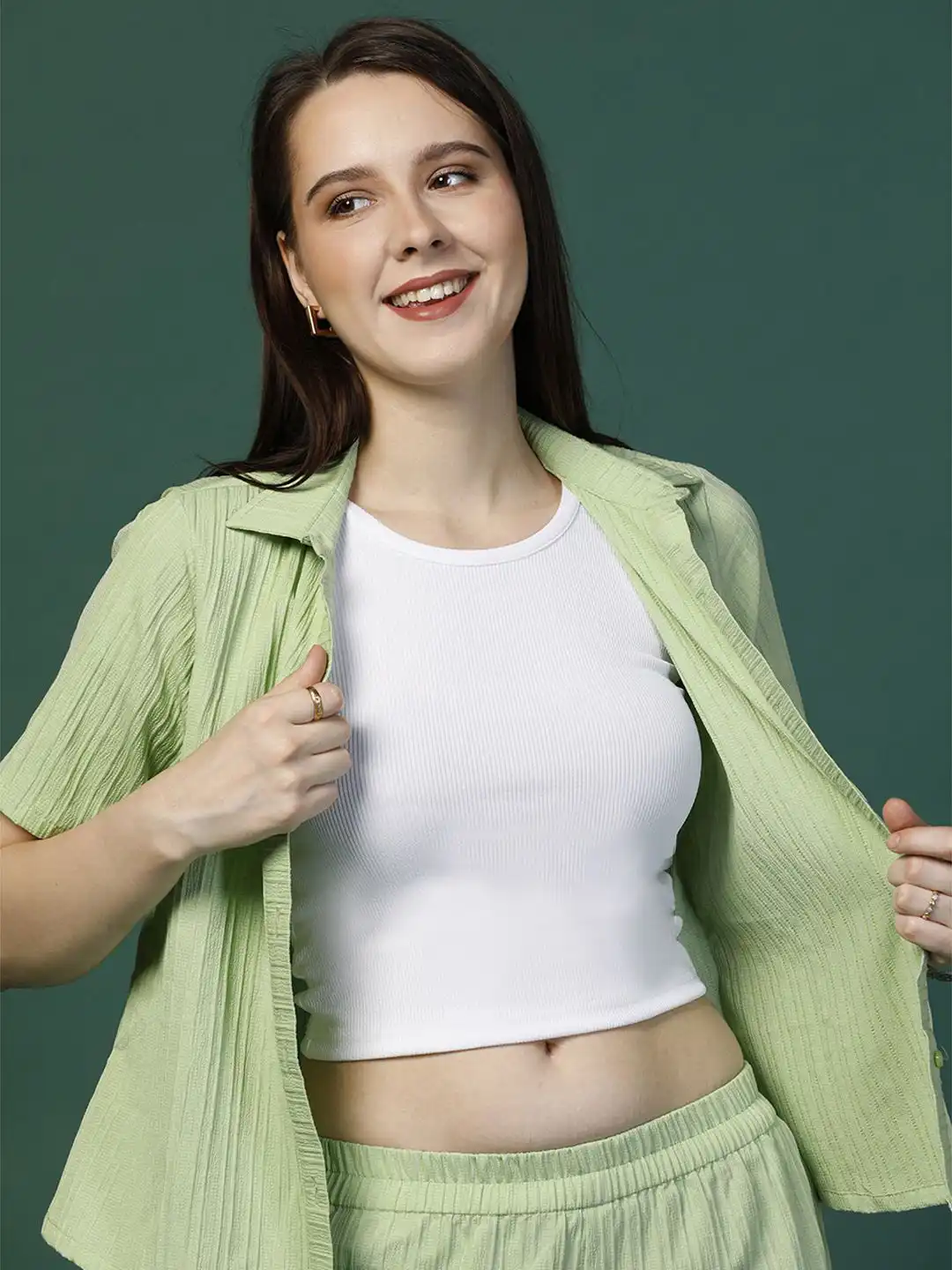 Buy OMPAX Self Design Shirt With Trousers With Inner Top - Co-Ords
