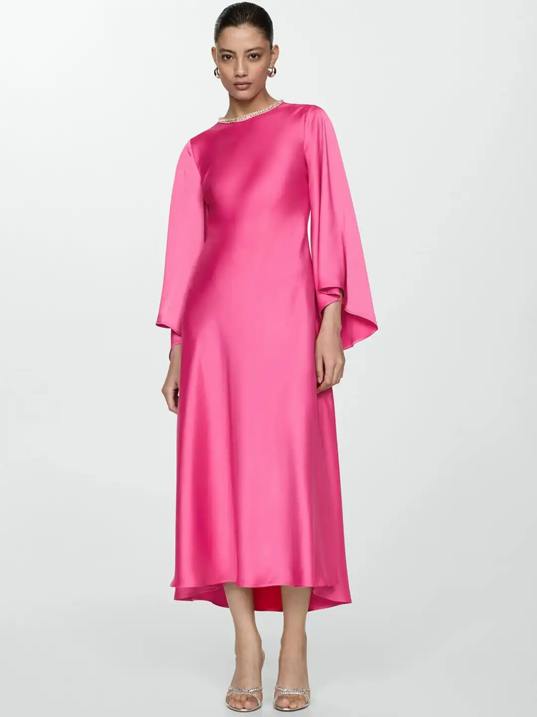 Buy MANGO Flared Sleeve Satin Sheath Midi Dress - Dresses for Women  30543891 | Myntra