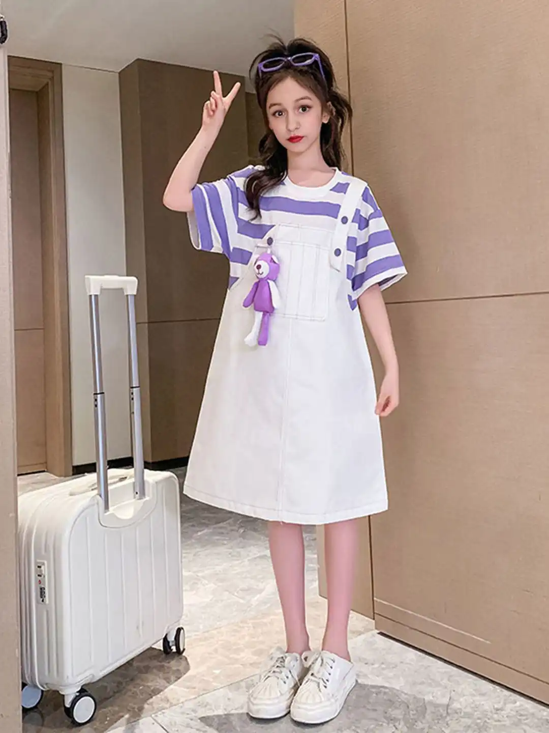 yk girls cotton pinafore dress product info and reviews Light Blue Jana Girl Pinafore Skirt