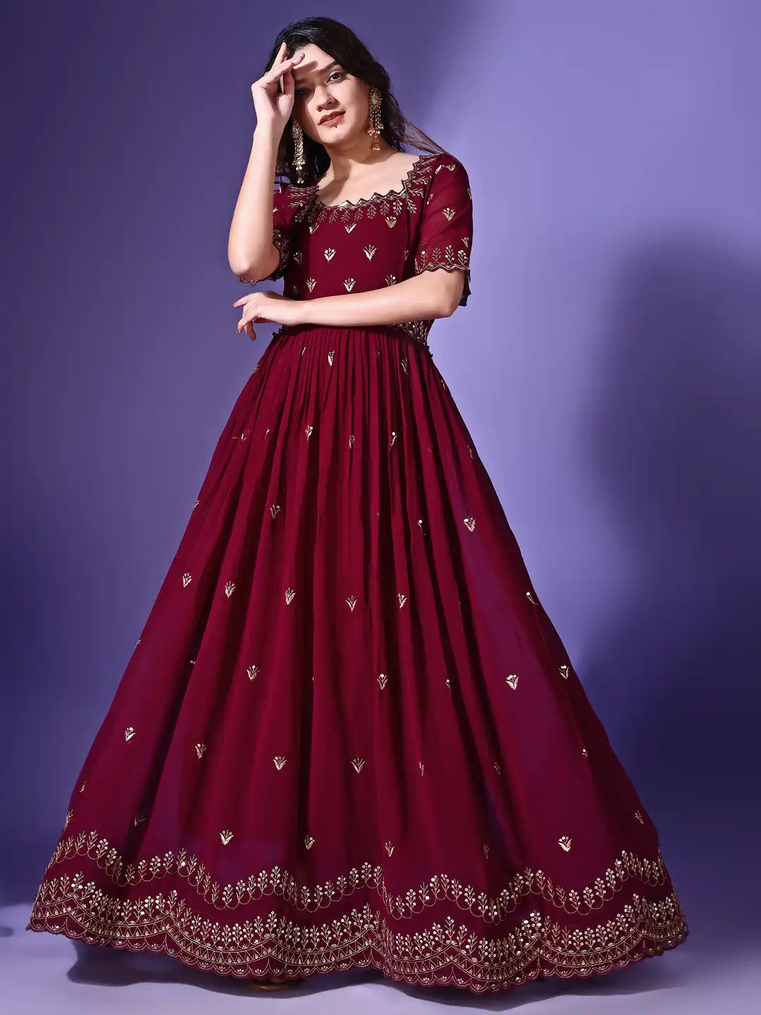 Buy YOYO Fashion Women Embroidered Pure Georgette Gown Maxi Ethnic Dresses  - Ethnic Dresses for Women 31948602 | Myntra