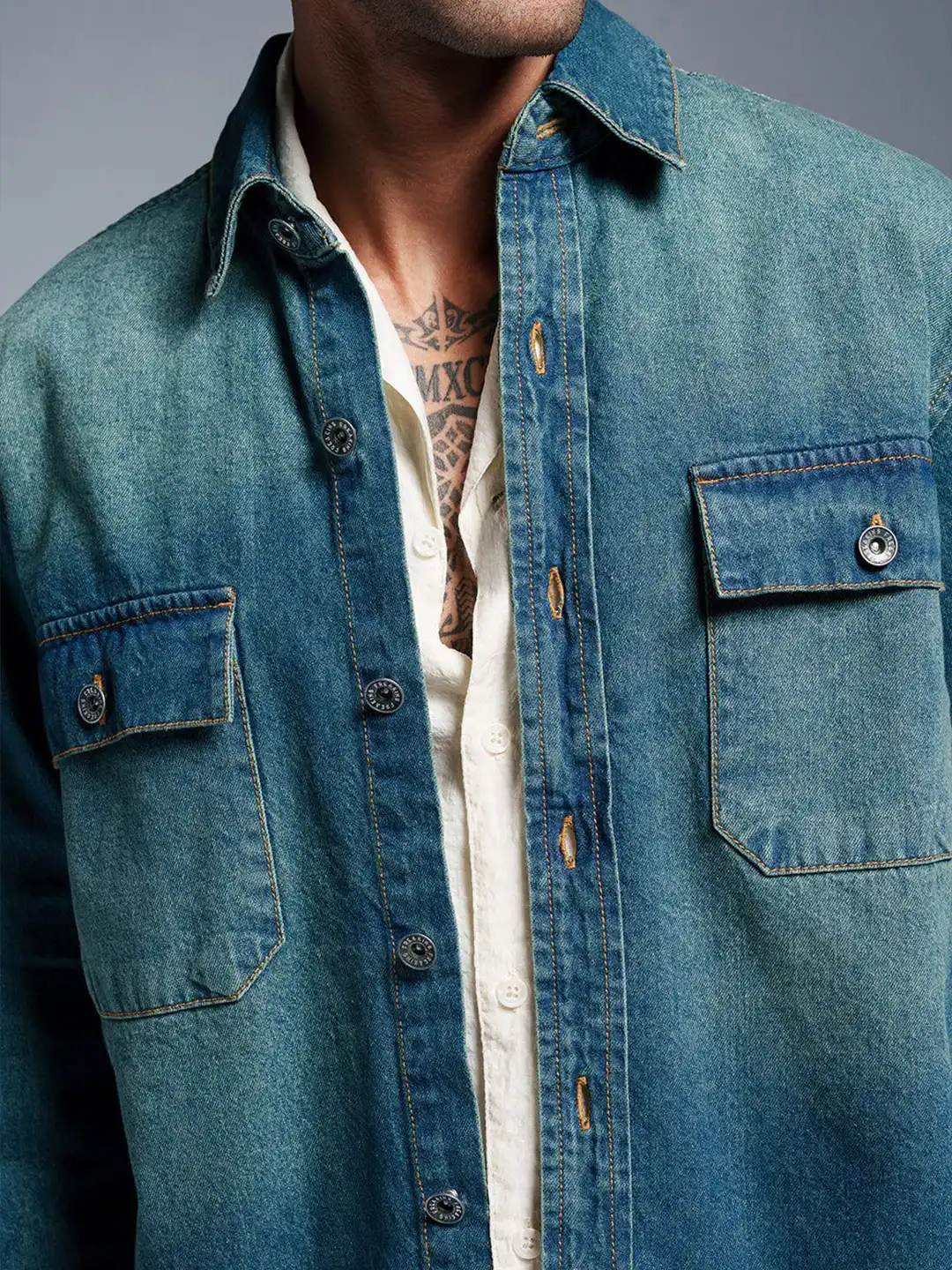 Buy FREAKINS Men Washed Denim Jacket with Embroidered - Jackets