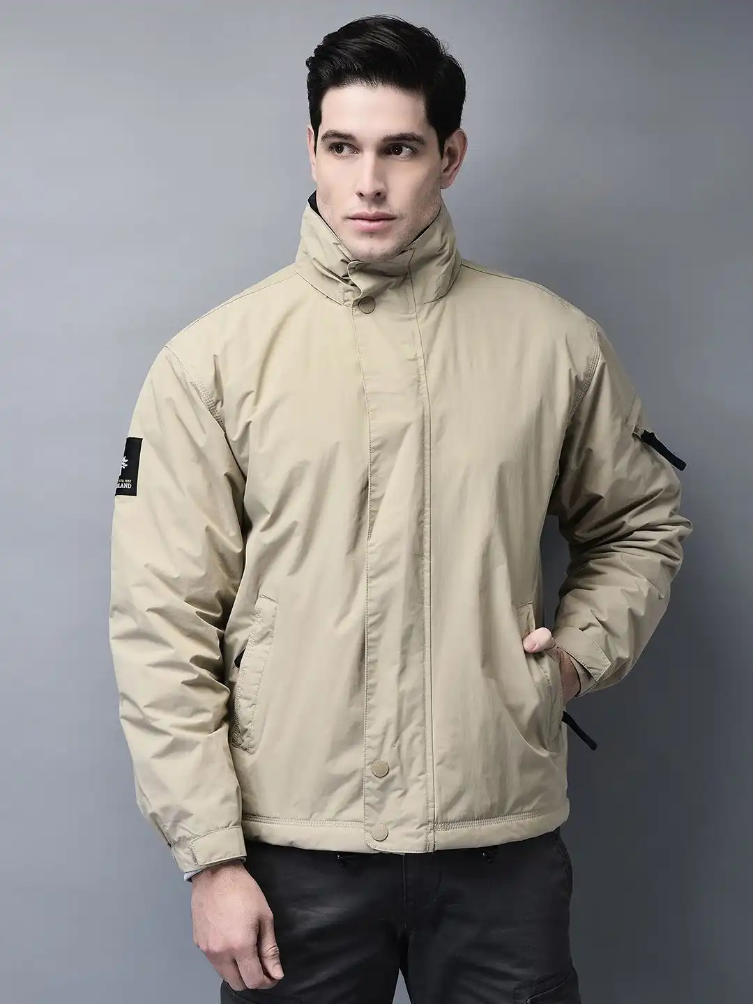 Buy Woodland Men Mandarin Collar Solid Casual Tailored Water