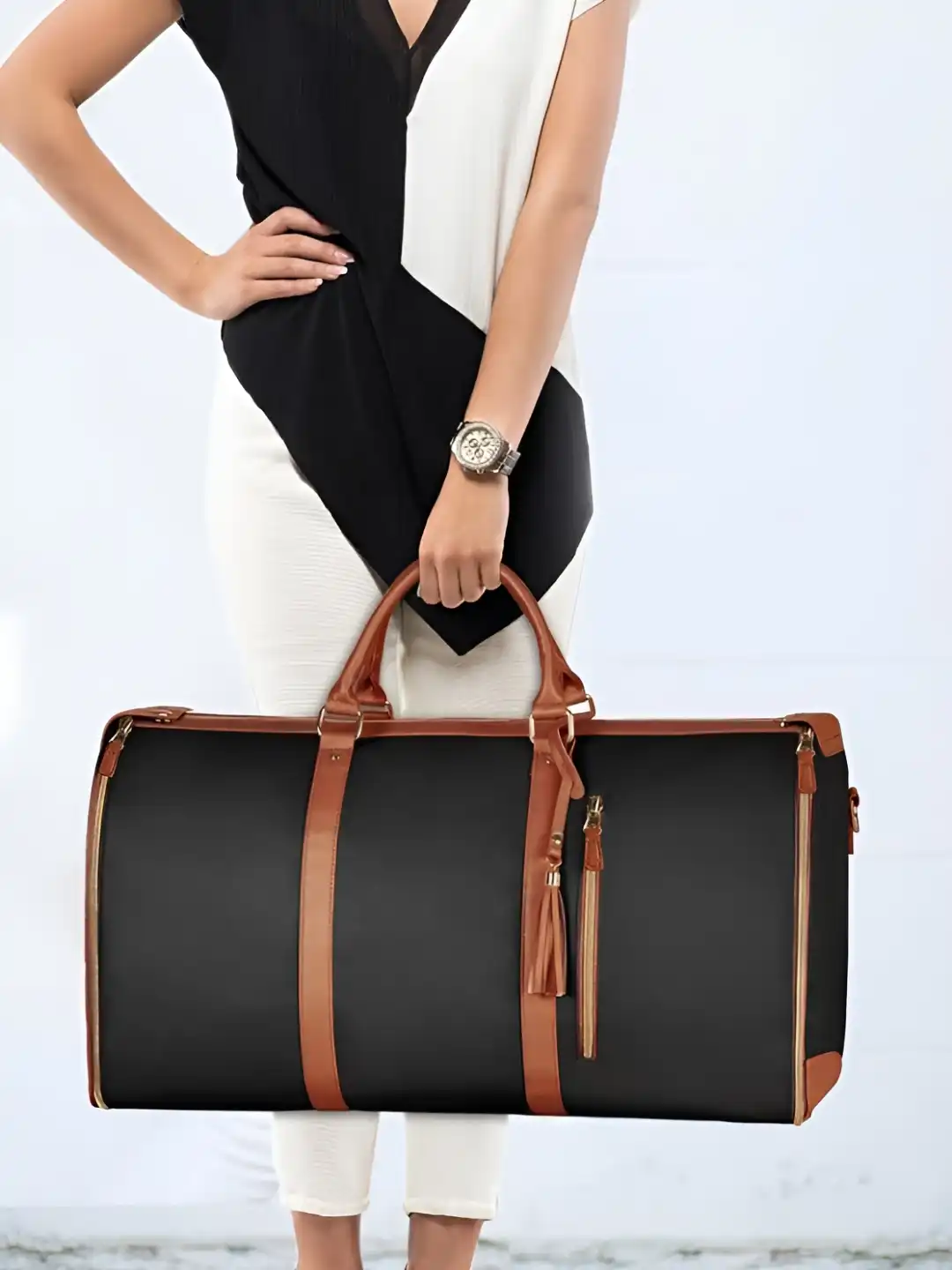 Buy HOUSE OF QUIRK Black & Brown 2 In 1 Convertible Travel Duffel