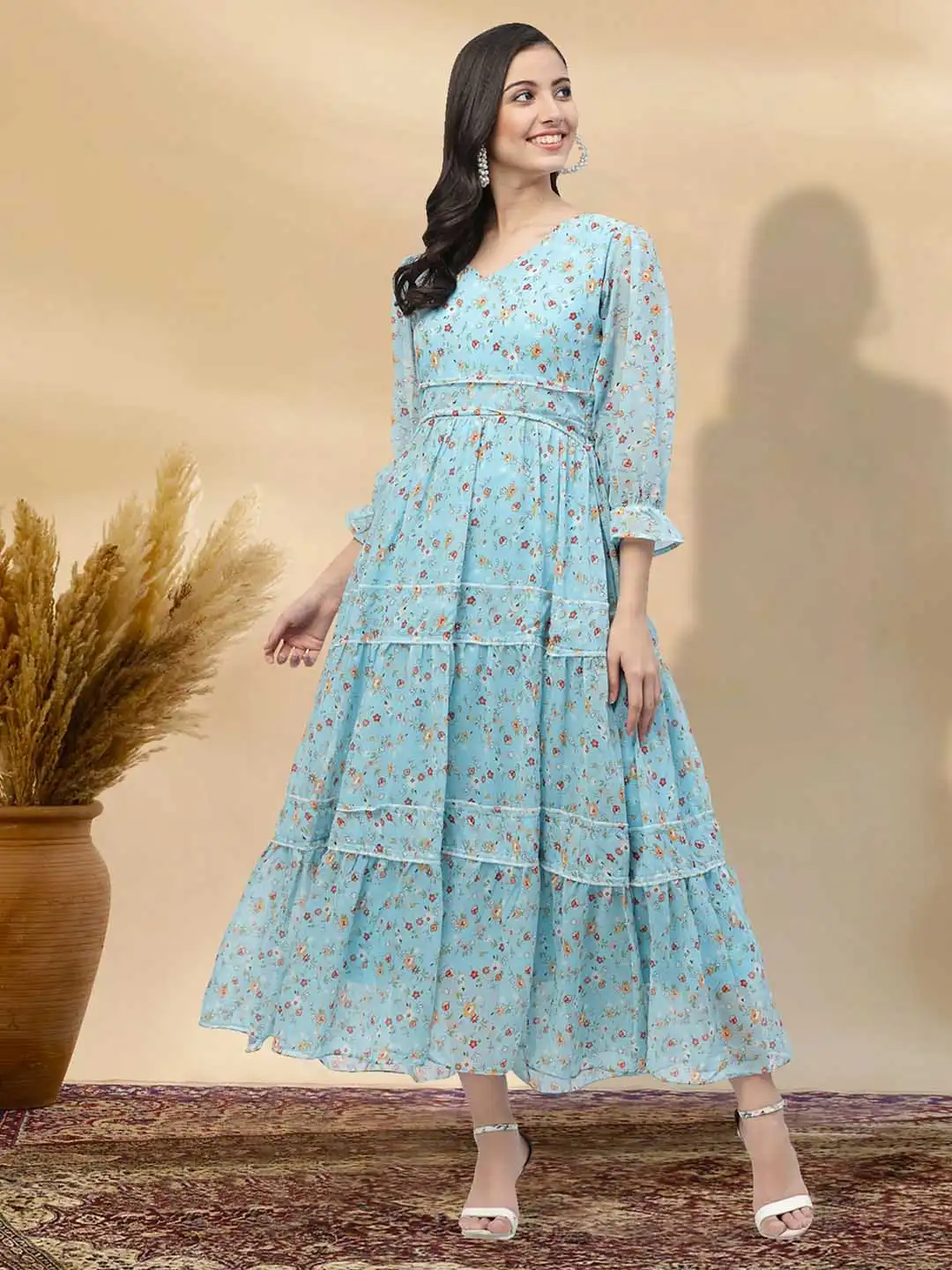 baesd floral print smocked fit & flare dress reviews baesd floral print smocked fit & flare dress reviews Elena Floral Print  Smocked Midi Dress in Blue