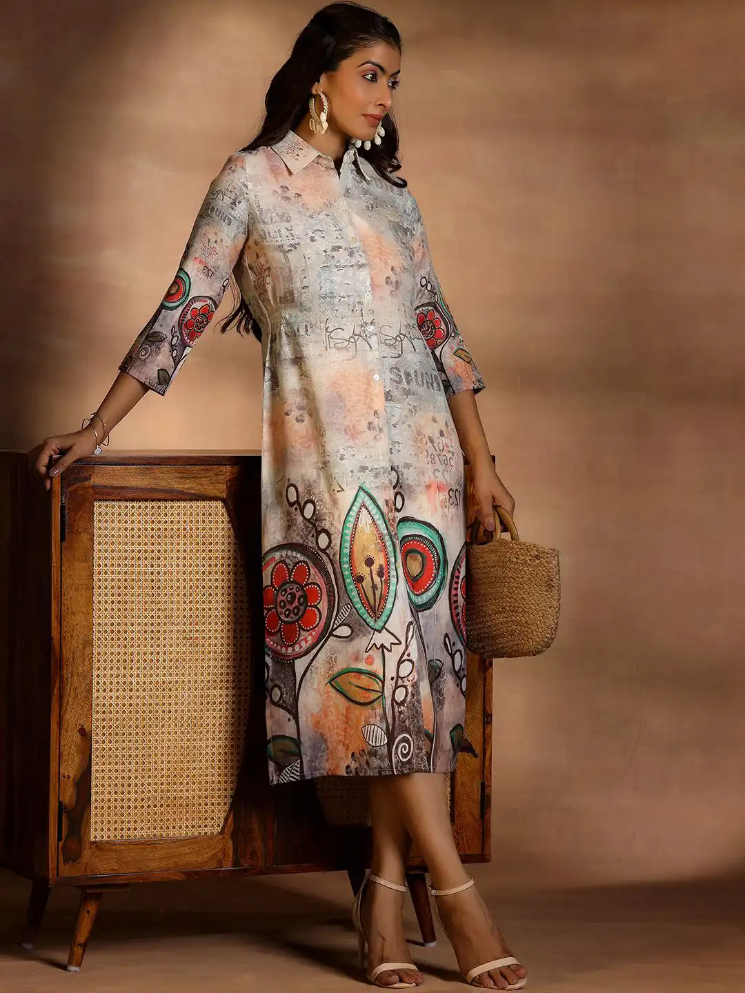 Buy Libas Women Ethnic Motifs Print Linen Shirt Midi Dress - Dresses for  Women 30312242 | Myntra