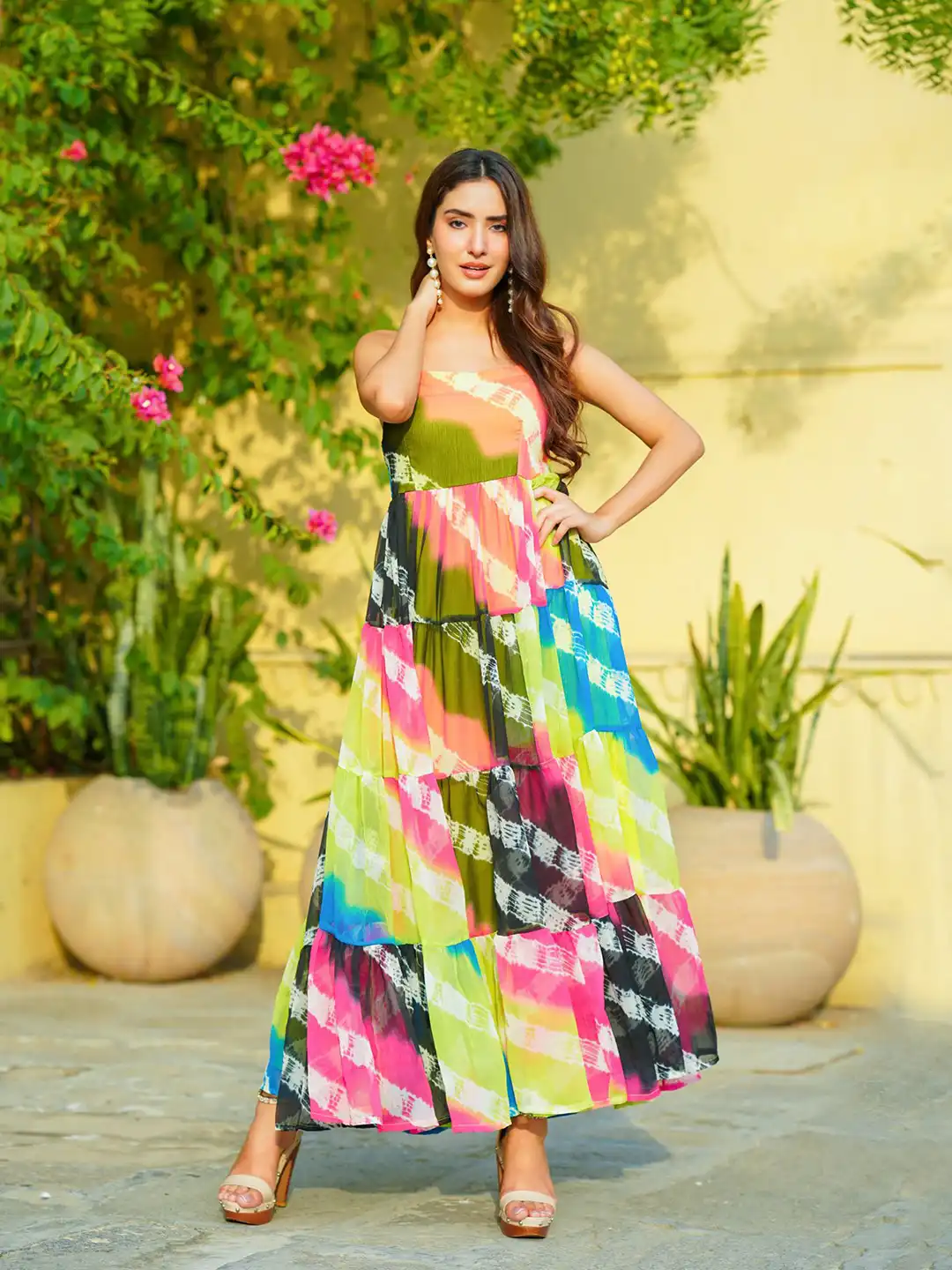 Buy Ambraee Ombre Dyed Chiffon Tiered Empire Maxi Holi Dress - Dresses for  Women 30317395 | Myntra