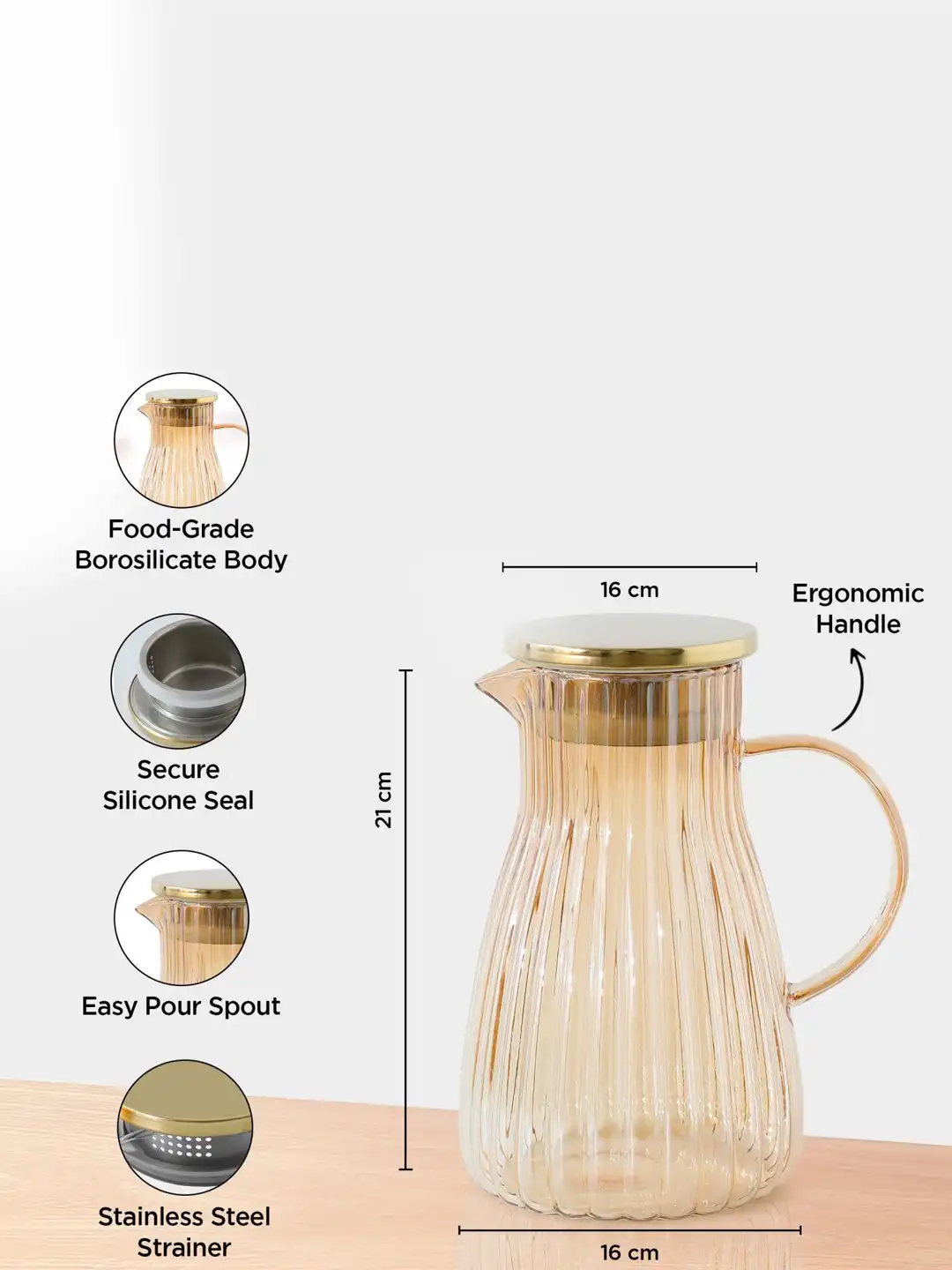 Buy UMAI Brown Textured Borosilicate Glass Water With Airtight Lid