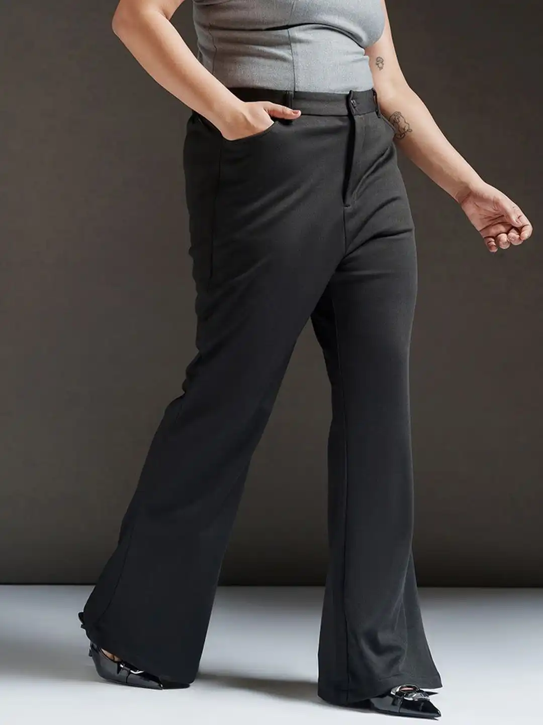 Buy FREAKINS Lava Black Curve Bootcut Korean Pants - Trousers for