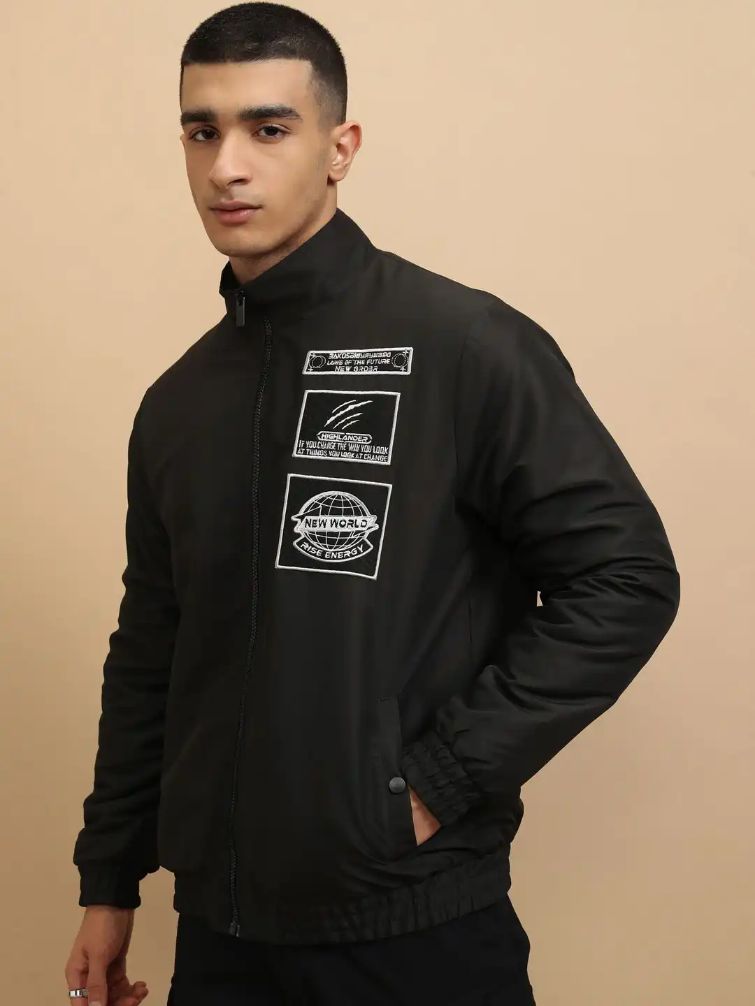 Buy HIGHLANDER Men Crop Outdoor Bomber with Patchwork Jacket