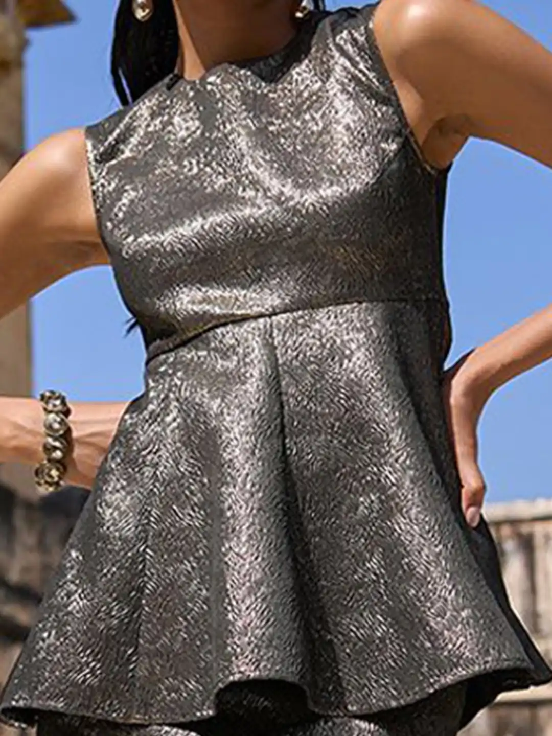 Buy Dash and Dot Self-Design Sleeveless Peplum Metallic Corset Top