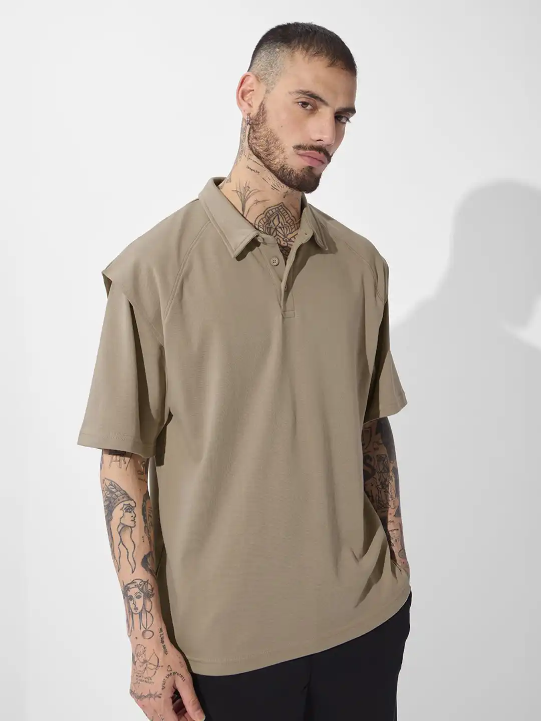 Buy The Souled Store Men Oversized Korean Polo Beige Tshirts