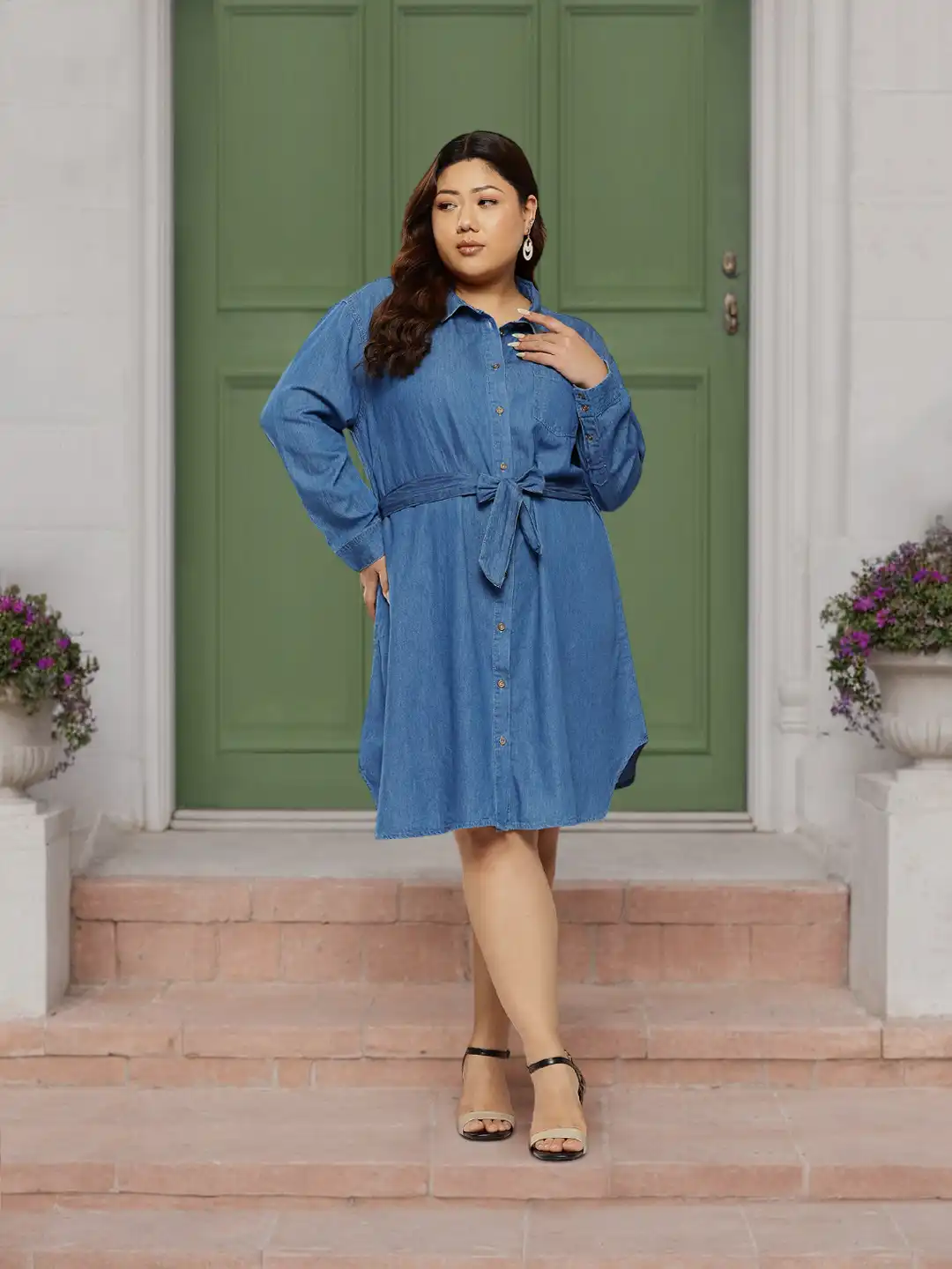plus size chambray shirt dress Agnes Orinda Women's Plus Size Chambray Dress Short Sleeves Button Down Flowy Tiered Shirt Dresses 2X Blue, Size: 2XL
